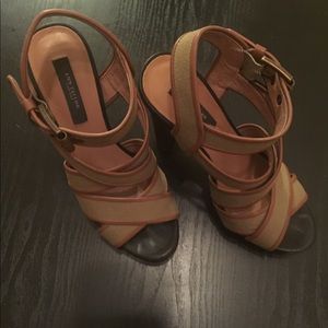 Used Criss Cross Sandals. Platform. Sturdy Heel.